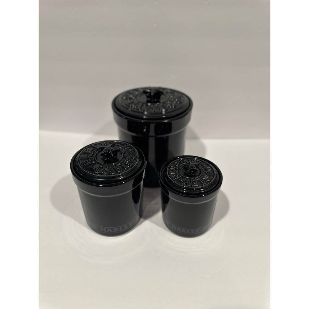 Y2K Harley-Davidson Ceramic Canister Set 3pc Black EUC